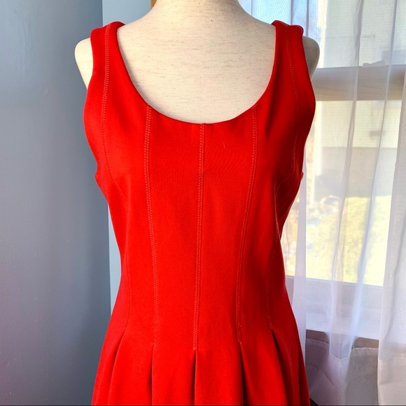 J. Crew Red Pleated Fit and Flare Sleeveless Dress - Picture 3 of 8
